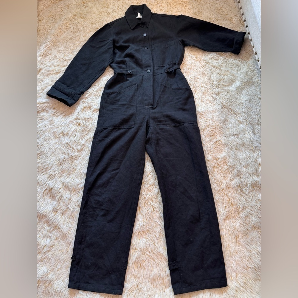 Apiece Apart Ares Cropped Button-Down Utility Jumpsuit in Black size 0 - Picture 2 of 8